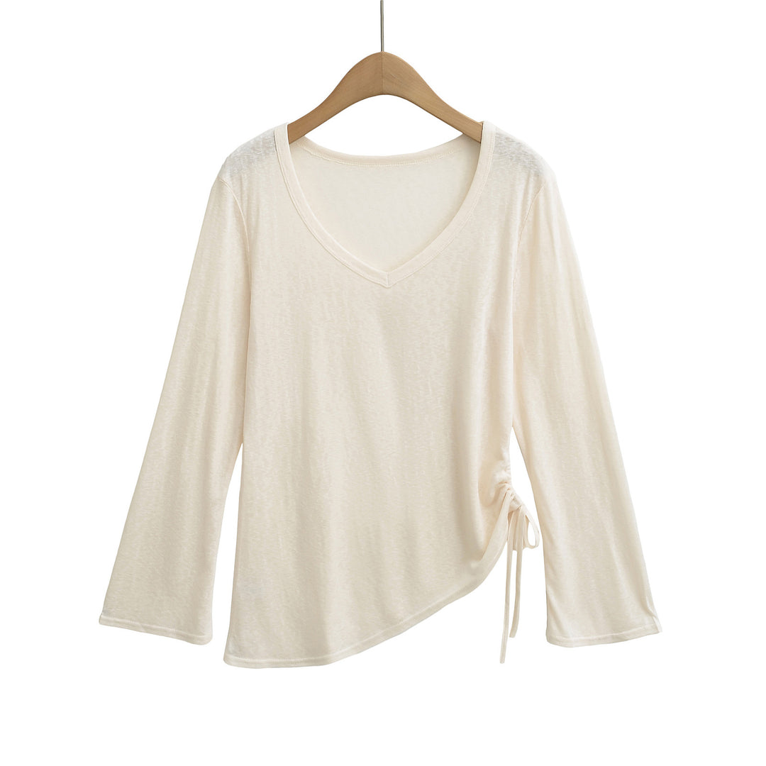 Dame asymmetrisk longsleeve-overdel med raffineret knude-design Stilla