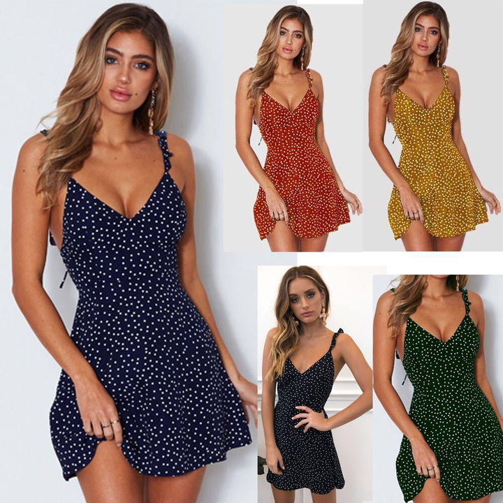 Dame Polka-Dot Mini Solkjole med justerbare stropper Stilla