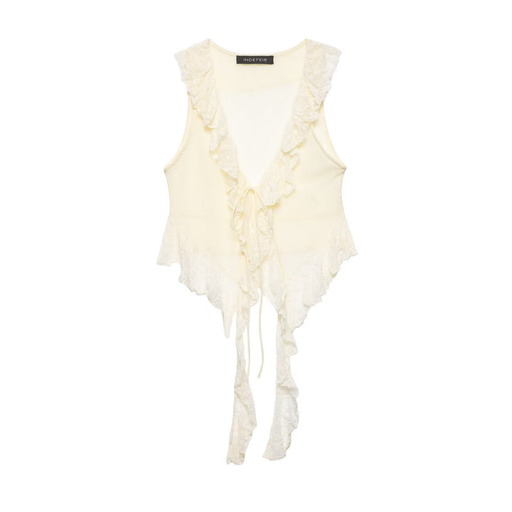 Dame rynket bluse med spids dekoration Skovae