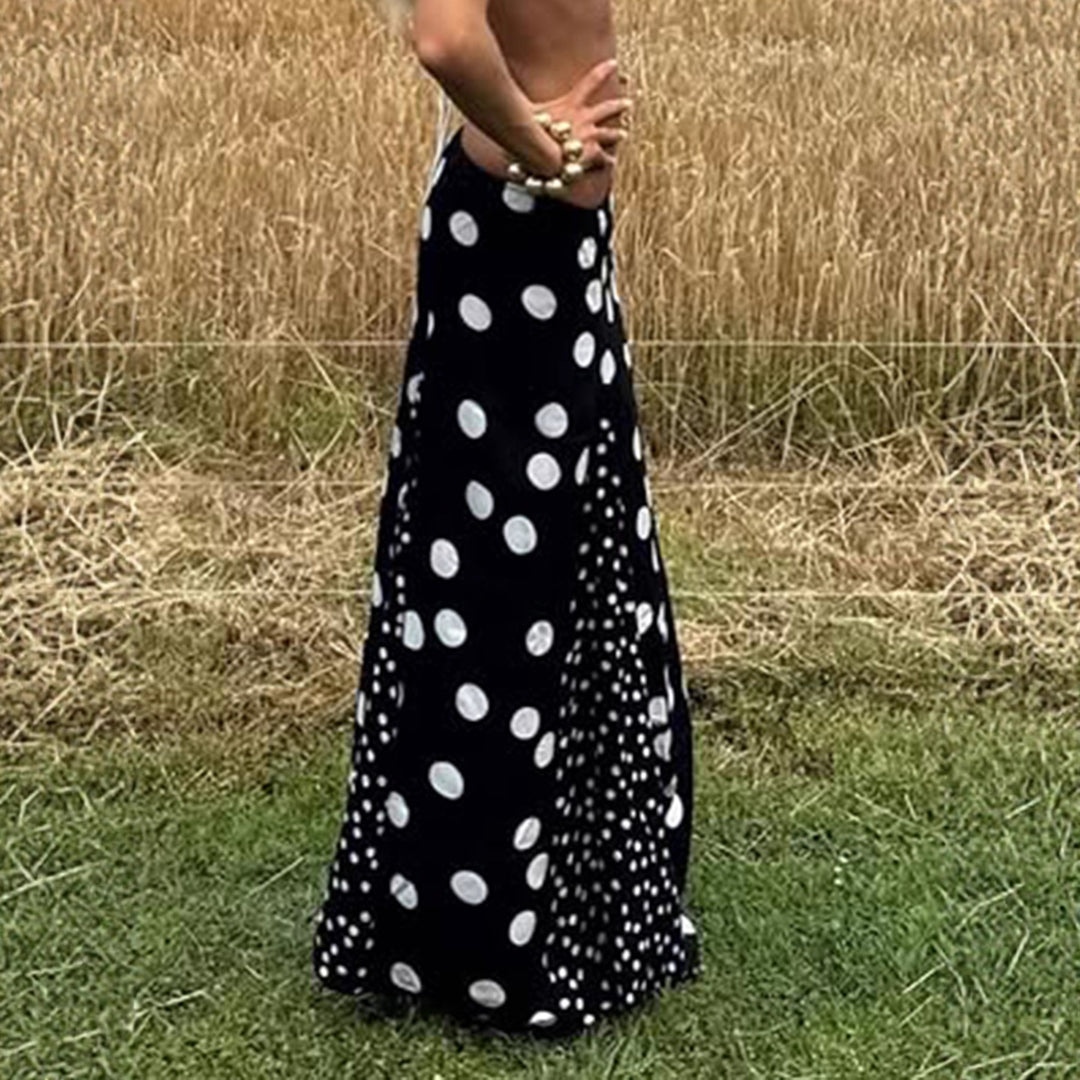 Dame maxiskørt med kontrasterende polka-dot design og bred skæring Skovae