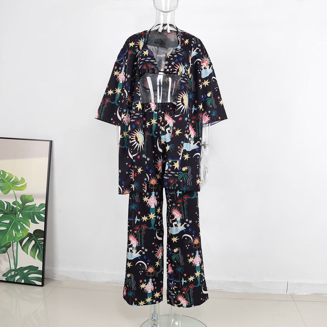 Dame Strandmode Sæt med afslappet Kimono og behagelige Bukser Stilla