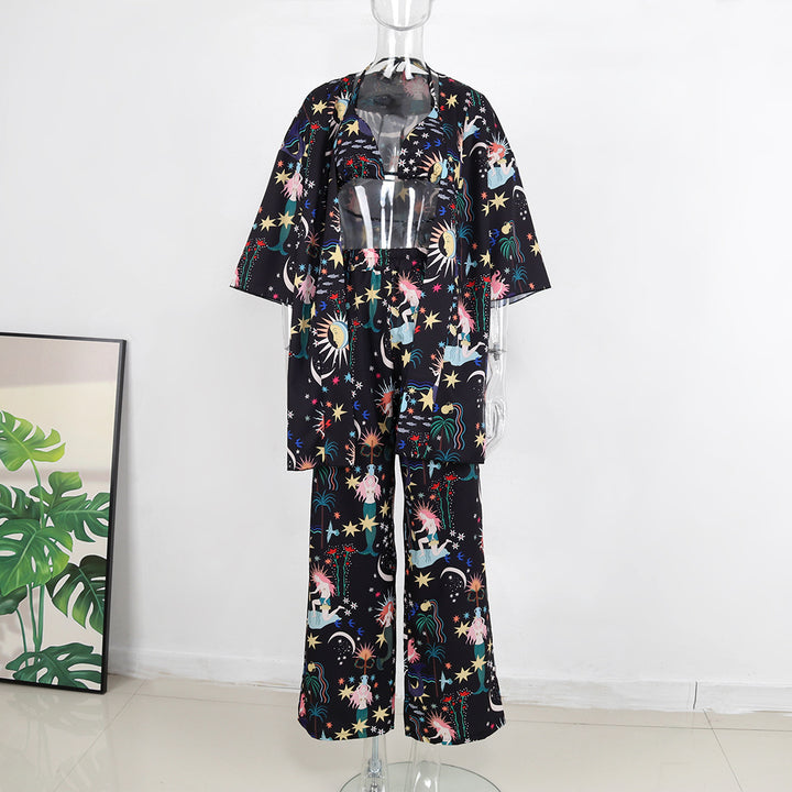 Dame Strandmode Sæt med afslappet Kimono og behagelige Bukser Stilla