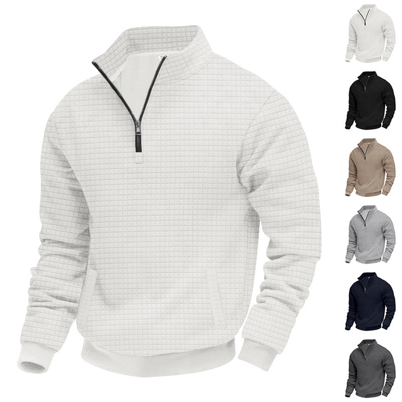Herrer nan vaffelstruktur-halvzip-pullover med ståkrave og diskrete lommer Skovae