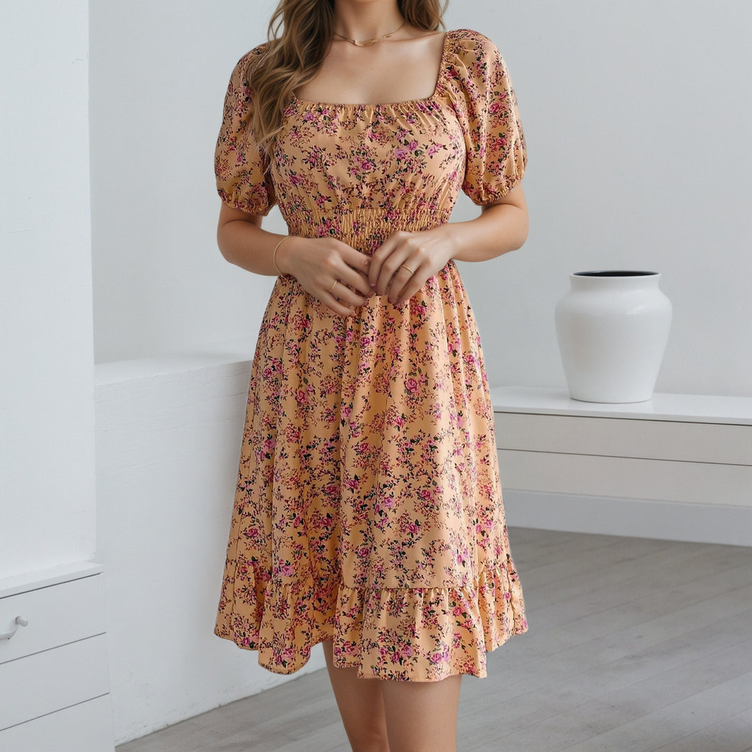 Dame Off-Shoulder Kjole med blomster mønstre og flæser Stilla