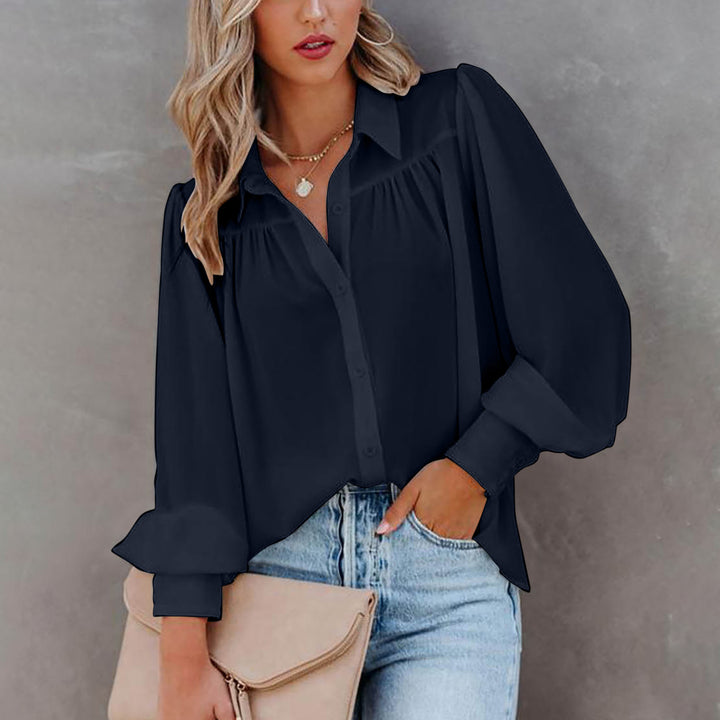 Dame elegant bluse med voluminøse ærmer og fine folder Stilla
