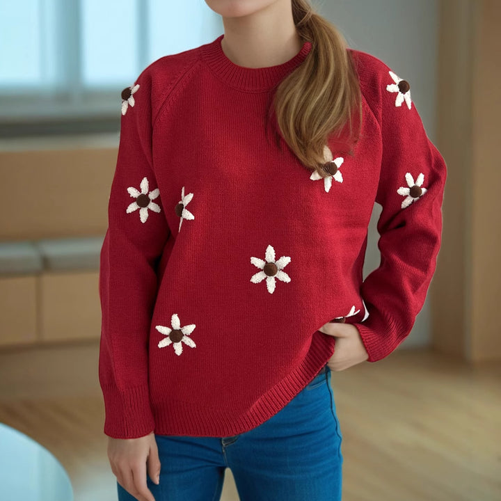 Kvinders sweater med blomsterapplikationer og afslappet pasform Stilla