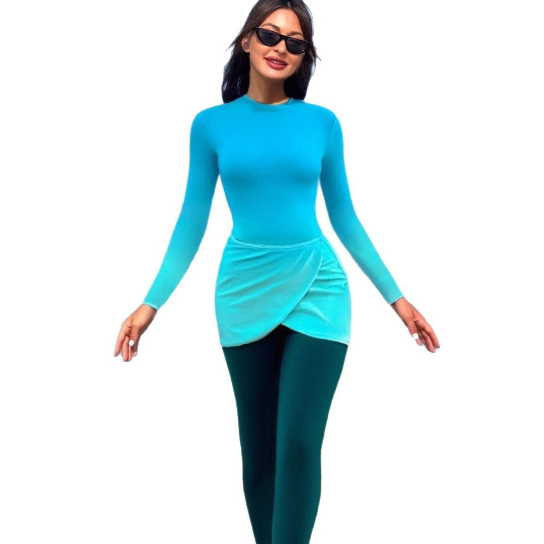 Dame Modisch Langærmet Badedragt med Wrap Skirt Skovae