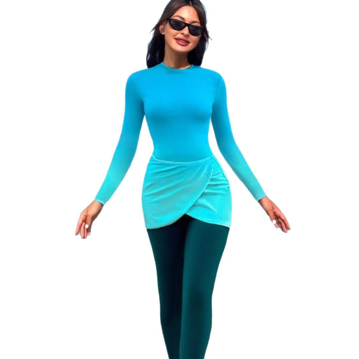 Dame Modisch Langærmet Badedragt med Wrap Skirt Skovae