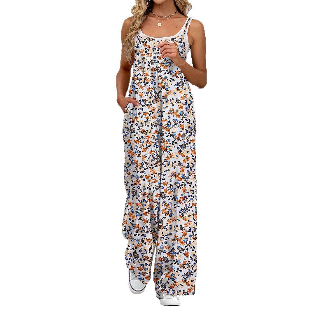 Dame Casual Jumpsuit med blomstrede mønstre og praktiske lommer Skovae