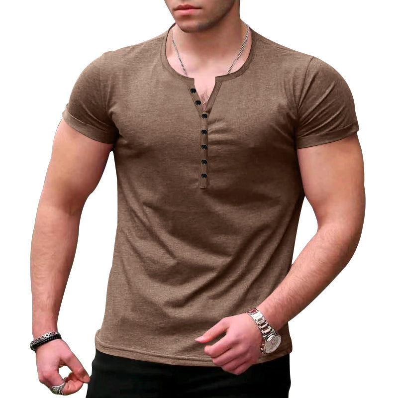 Herrer Fritid Kortærmet Henley T-shirt Stilla