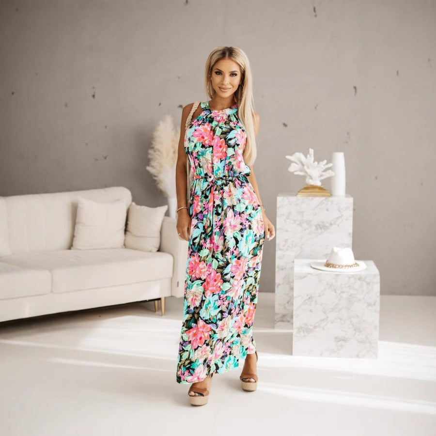Dame maxikjole med luftige stropper og farverigt blomsterdesign Stilla