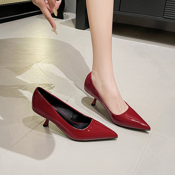 Dame spidse højhælede pumps med skinnende metallic-overflade Stilla