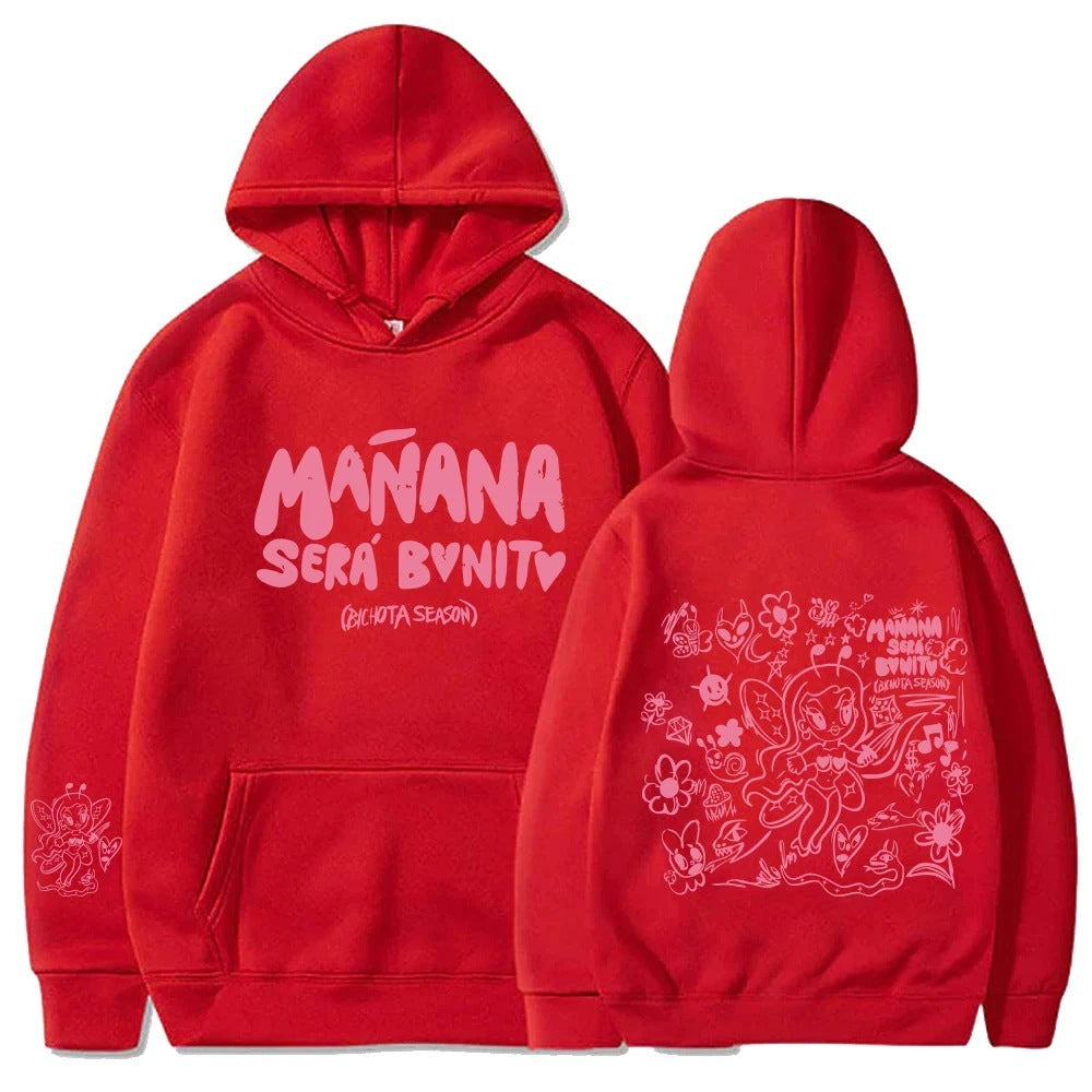 Kvinders hoodie med kreativt print og praktisk kængurulomme Skovae