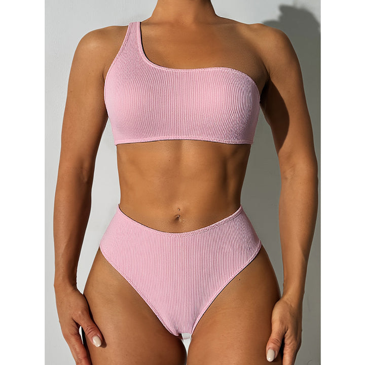Damer En-Skulder Rib Bikini Sæt Stilla