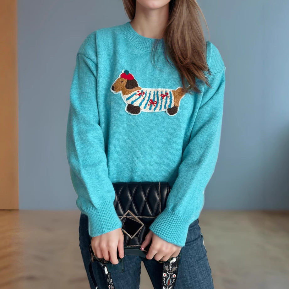 Dame sweater med sødt dyremotiv og højkvalitets strikstof Stilla