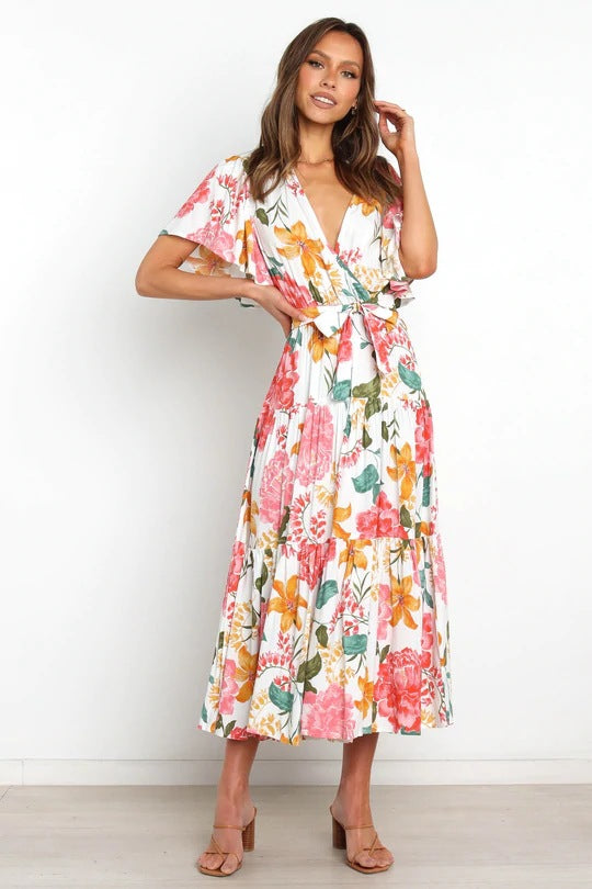 Dame Floral Trappe Maxi Kjole Stilla