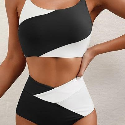 Dame højtaljeret bikini-overdel med asymmetrisk design Skovae