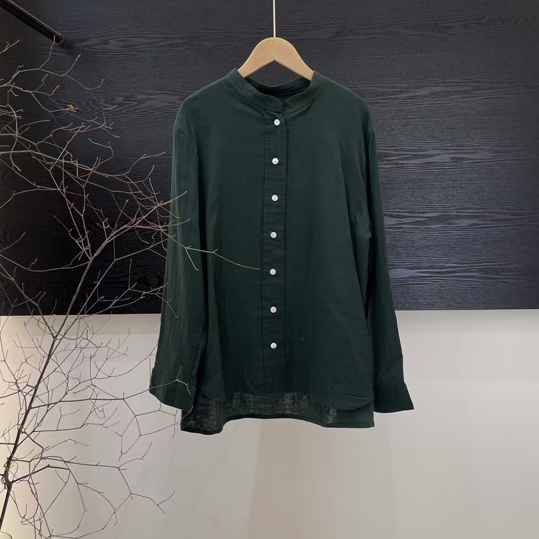Femme Let Langærmet Button-Up Tunika-Skjorte Stilla