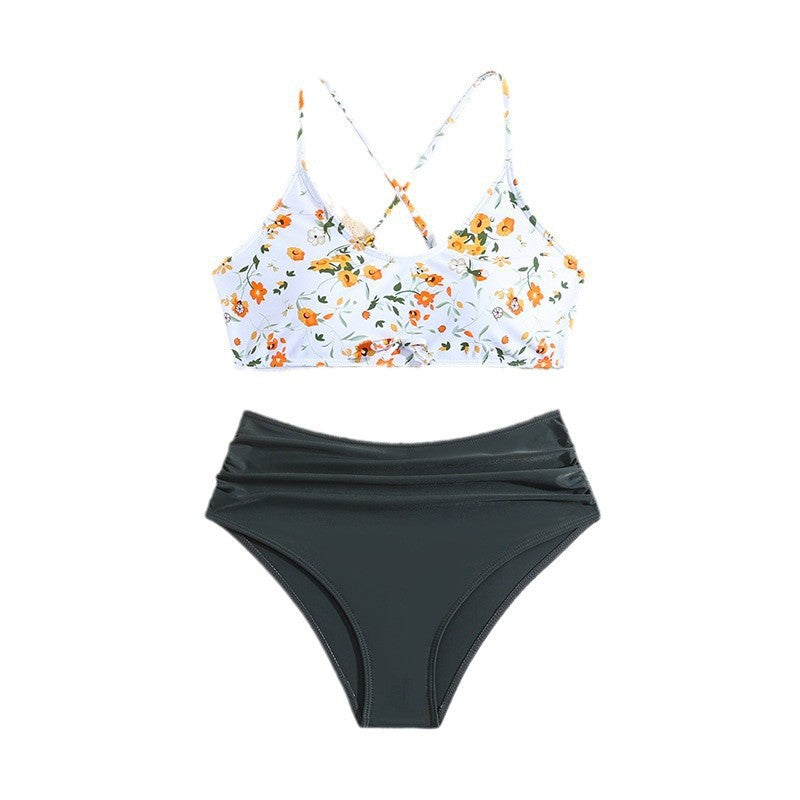 Dame bikini sæt med blomster top og høj taljede shorts Stilla