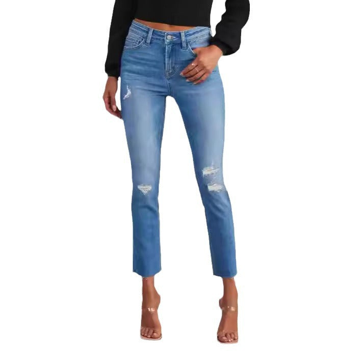 Dame tidløse jeans i moderne snit med cropped ben Skovae