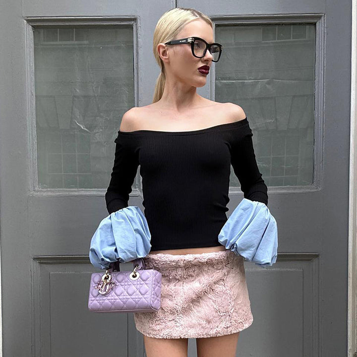 Femme Off-Shoulder Rib-Top med overdrevne ballonærmer Stilla