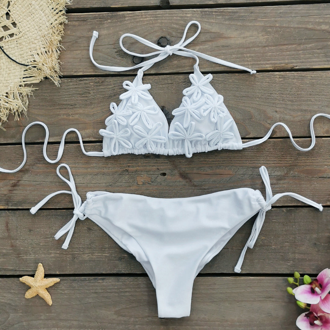 Dame Bikini-sæt med dekorative blomsterapplikationer og justerbare stropper Stilla