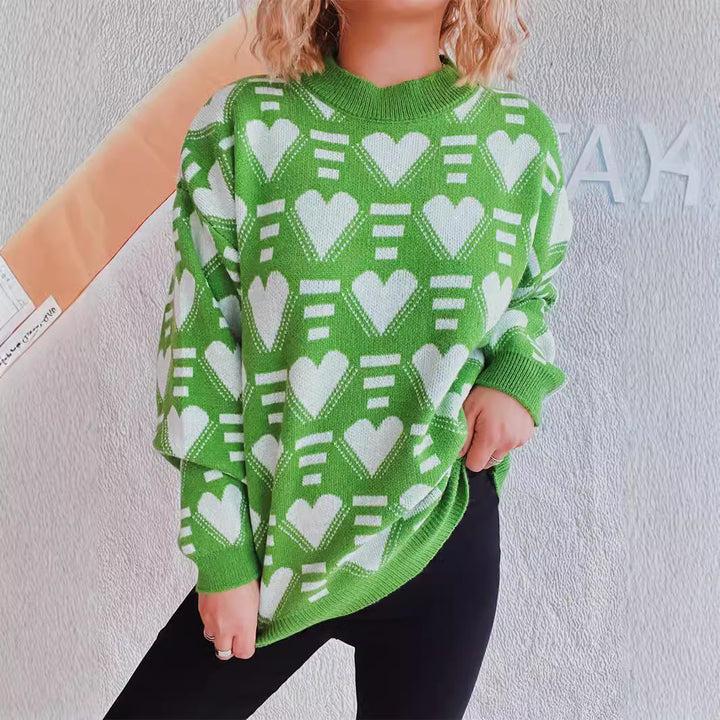 Kvinders hyggelige oversized sweater med hjerteformet mønster Stilla