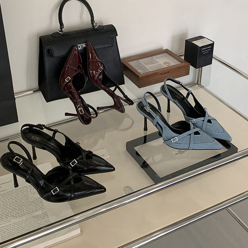 Dame Slingback Pumps med moderne Criss-Cross-rem design Stilla