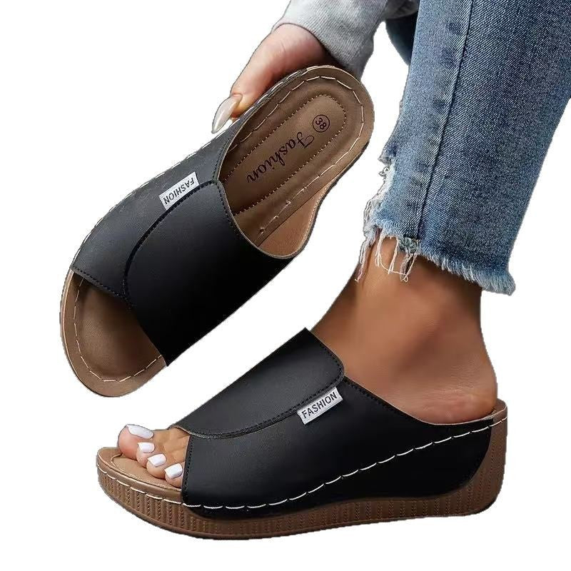 Dame nan anatomisk formet slip-on sandal med ergonomisk kile sål og syet kant søm Skovae
