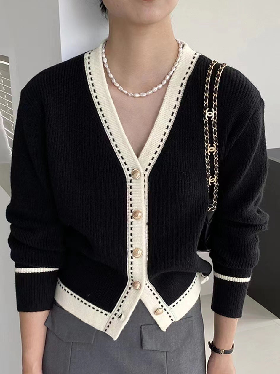 Kvindernes Mode Cardigan med Kontrast Detaljer Stilla