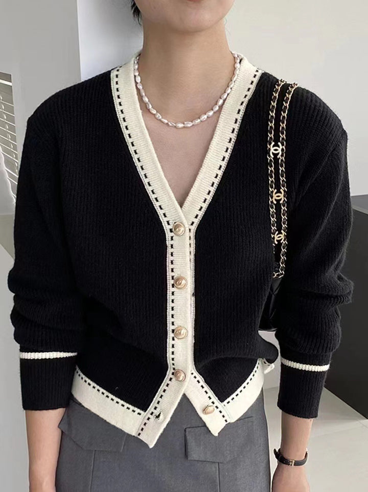 Kvindernes Mode Cardigan med Kontrast Detaljer Stilla