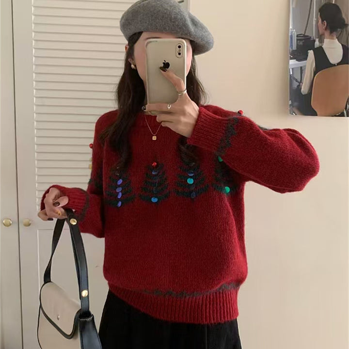 Kvindernes hyggelige sweater med legende mønster og glade applikationer Stilla