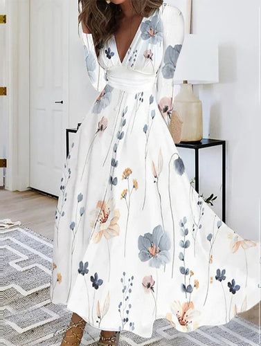 Dame Maxikjole med blomstret design og V-udskæring Stilla