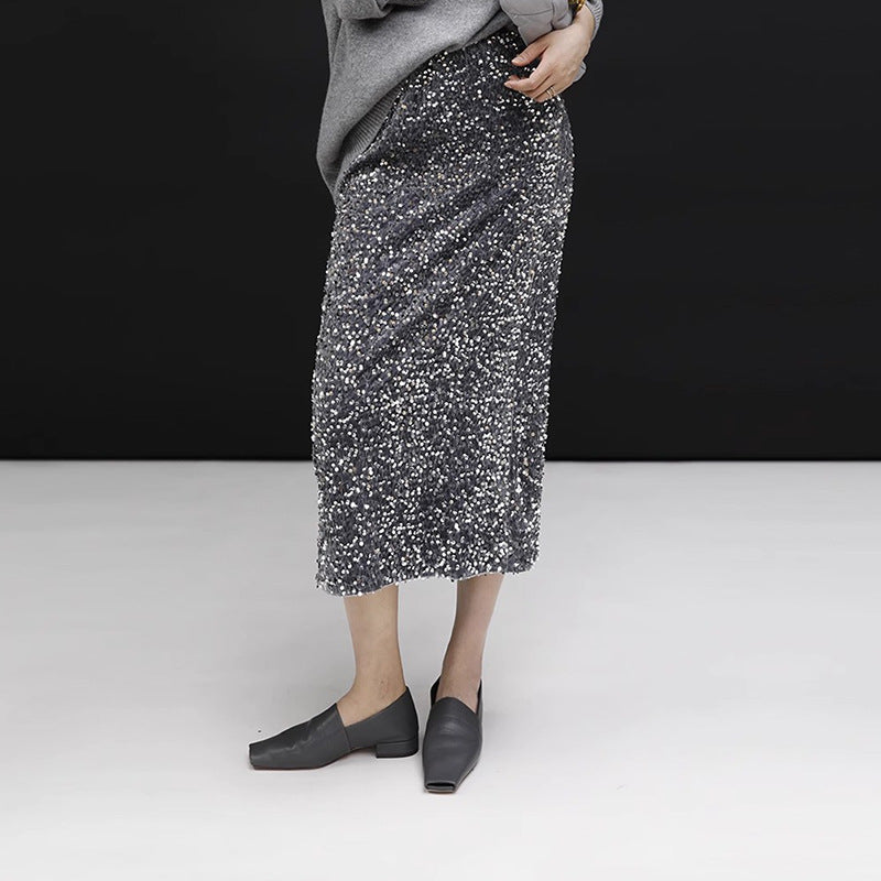 Dame glitrende midi nederdel med fint glitrende design Stilla