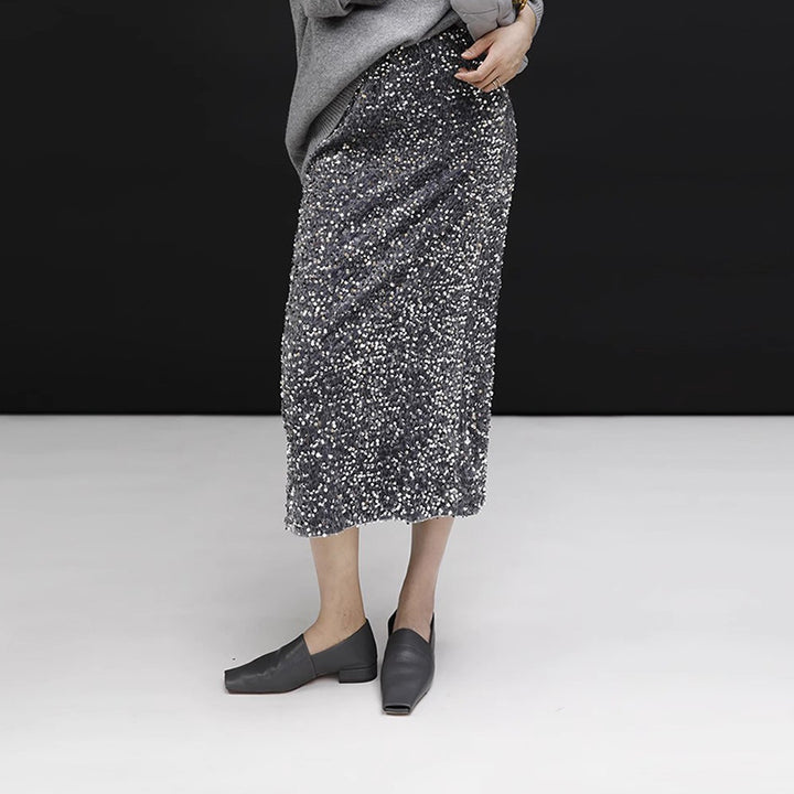 Dame glitrende midi nederdel med fint glitrende design Stilla