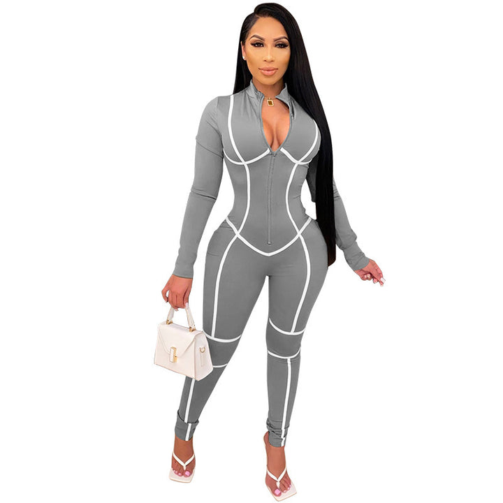 Dame Bodycon Jumpsuit med strategisk snit og lynlås Stilla