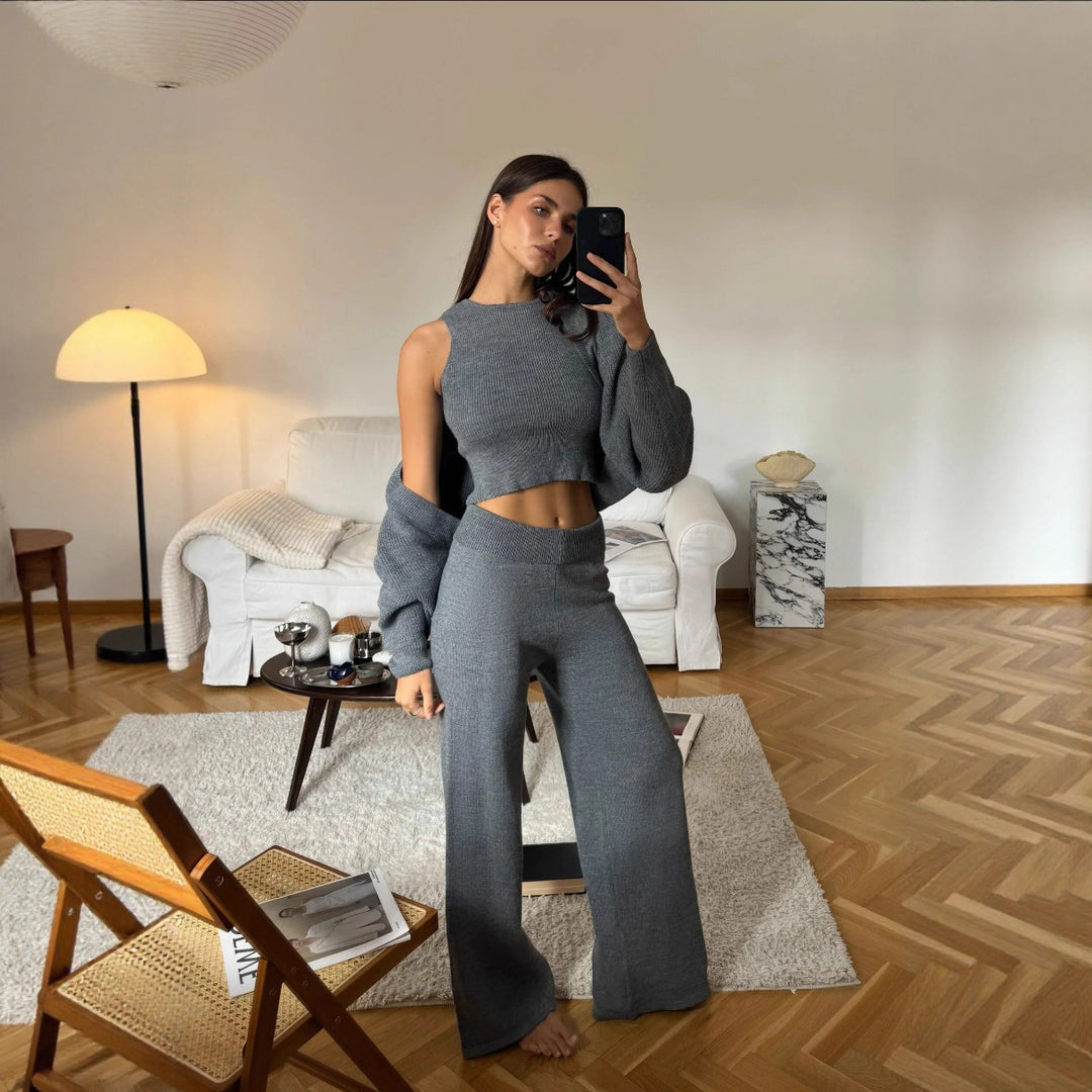 Kvinders strik lounge sæt med løse bukser og løs sweater Stilla