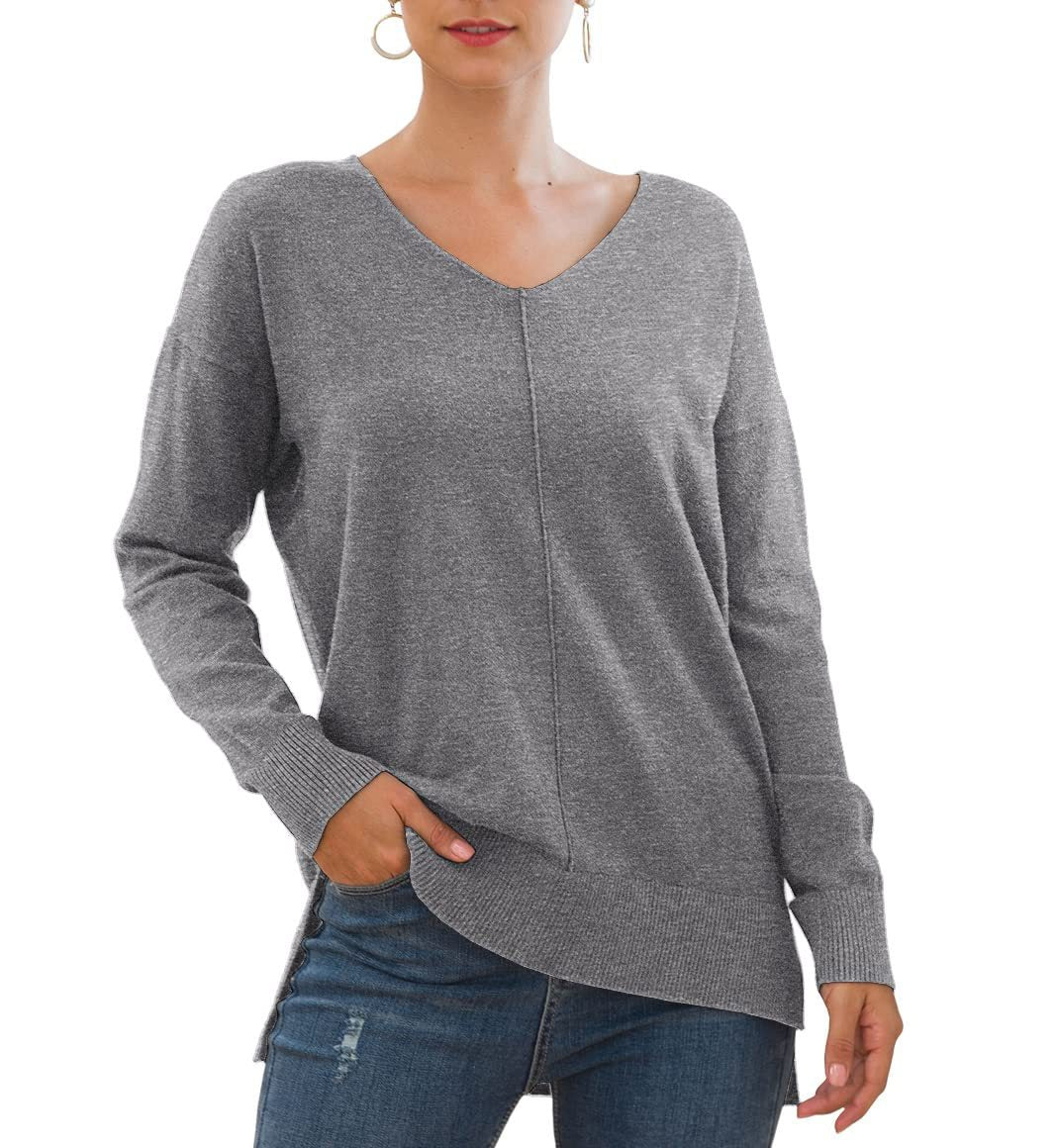 Dame elegant V-hals pullover med asymmetrisk snit Stilla