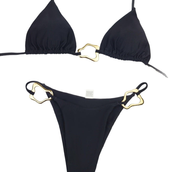 Dame triangel-bikini med glamourøse gyldne accentdetaljer og justerbare stropper Stilla