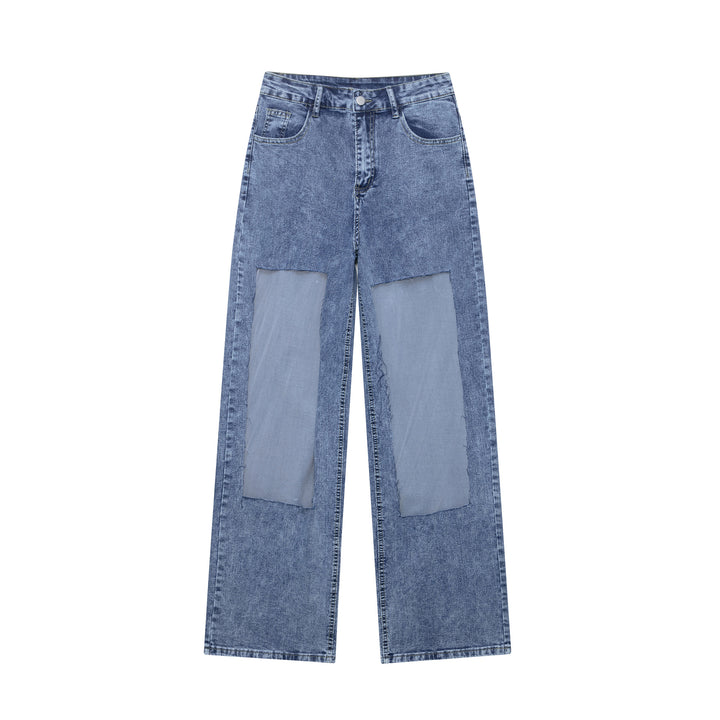 Dame bred Denim-bukser med patch-design Stilla