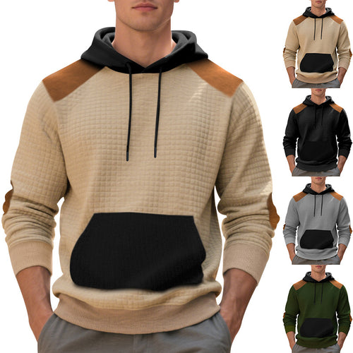 Herre nan urban vaffelstrik-hoodie med kengurulomme og kant Skovae