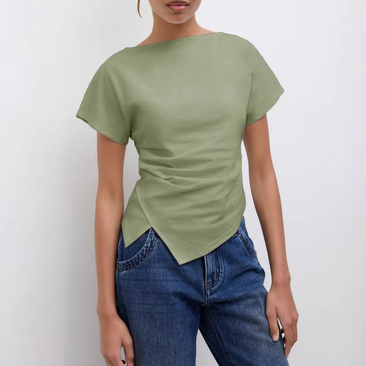 Damer Cropped T-Shirt med asymmetrisk snit og dekorativ draperingseffekt Skovae