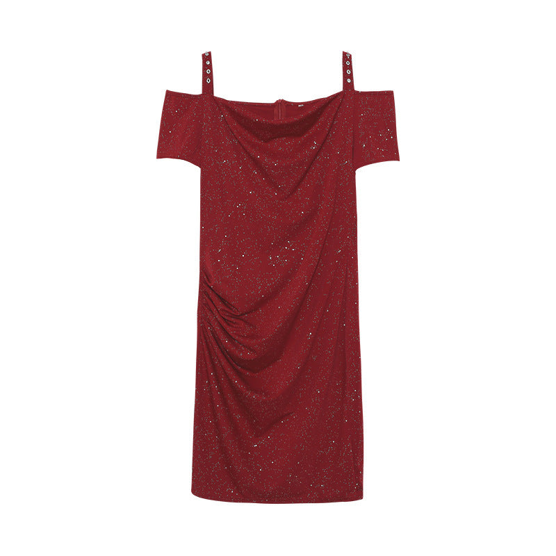 Off-Shoulder Rynke Slip-Kjole Stilla