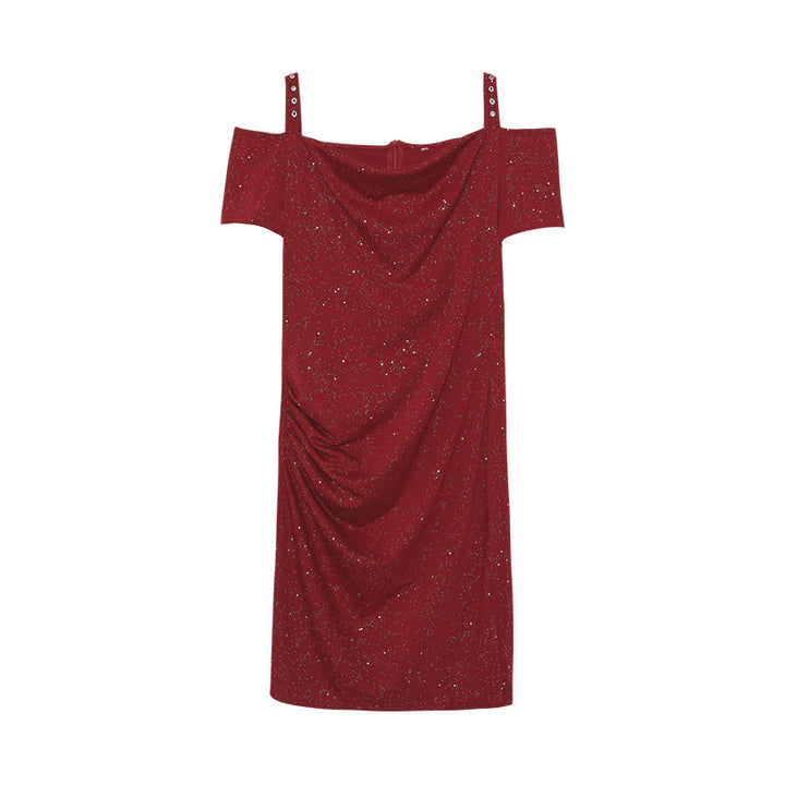 Off-Shoulder Rynke Slip-Kjole Stilla