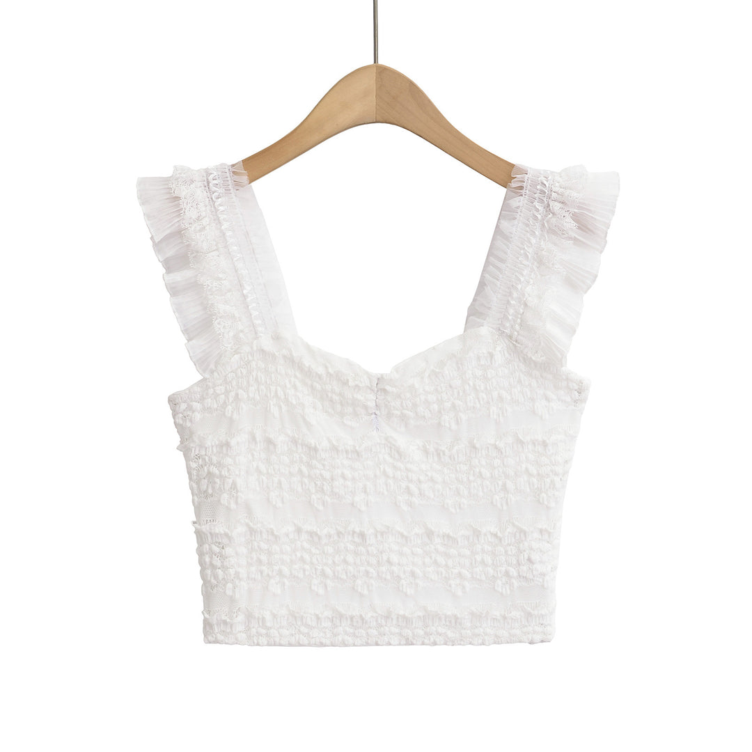 Dame Rynket Crop Top med elastisk materiale og skønne spaghetti-stropper Stilla