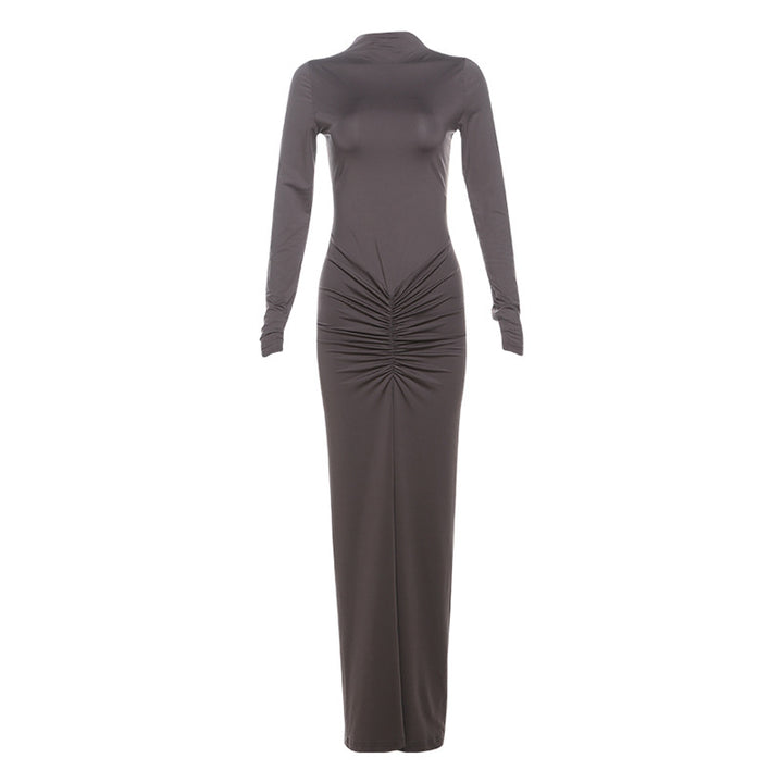 Dame Elegant Maxikjole med raffineret rynkeelement og lang arm Stilla