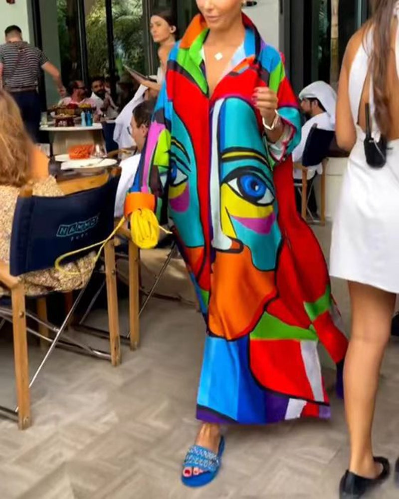 Kvinders Plus Size Strandfrakke med Farverigt Grafisk Print Stilla