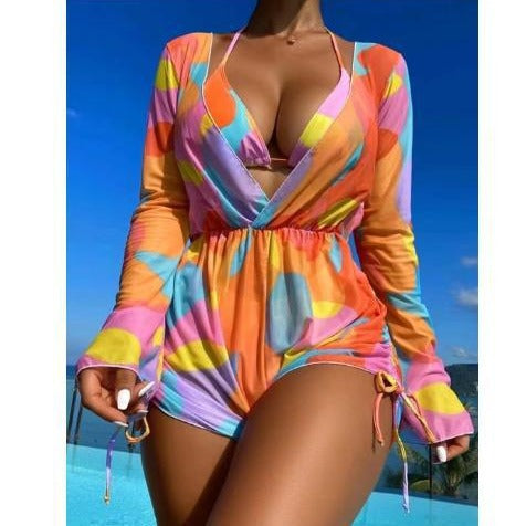 Femme Farverig Print Badedragt og Bikini Sæt Stilla