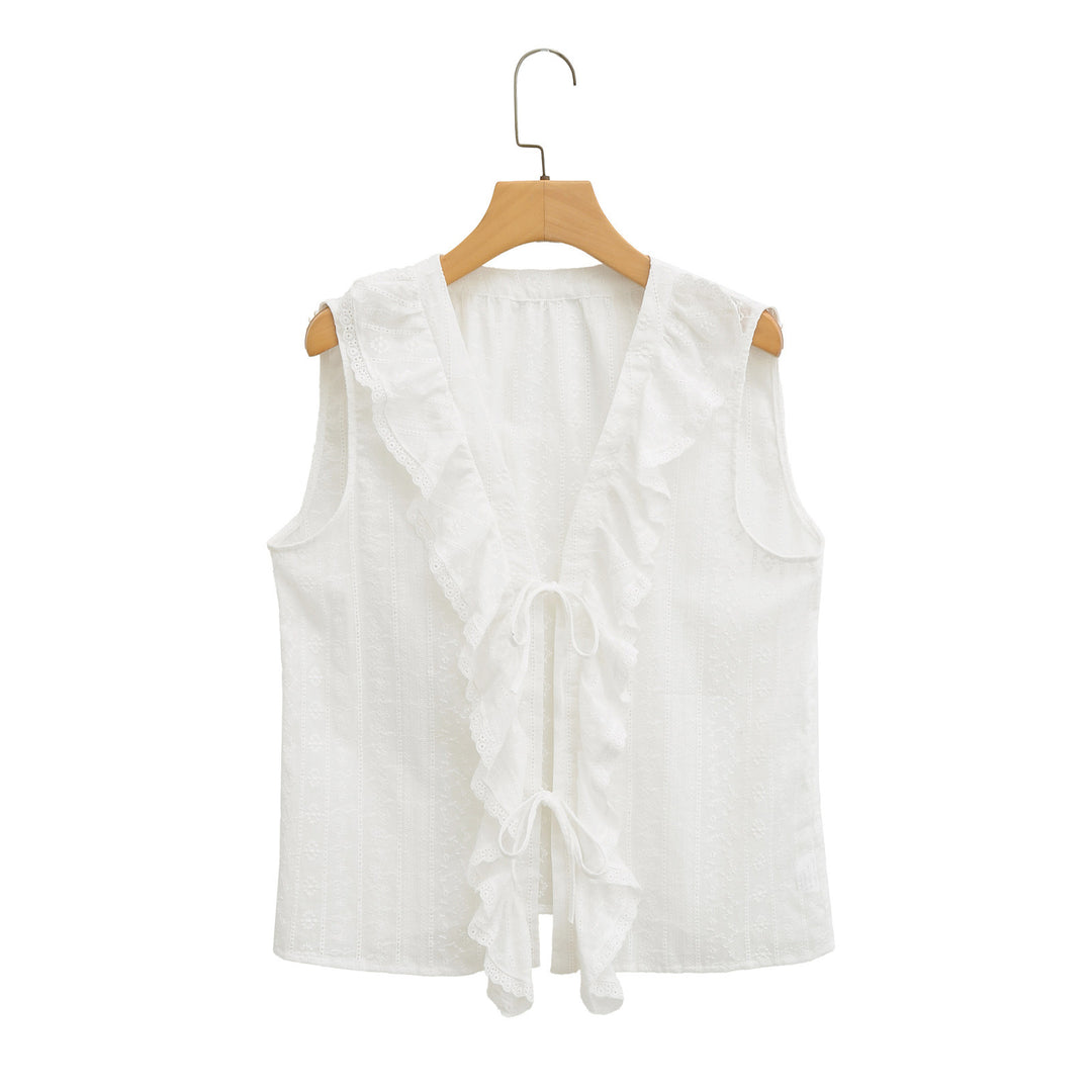 Dame rynkeskjorte med elegant V-hals Skovae