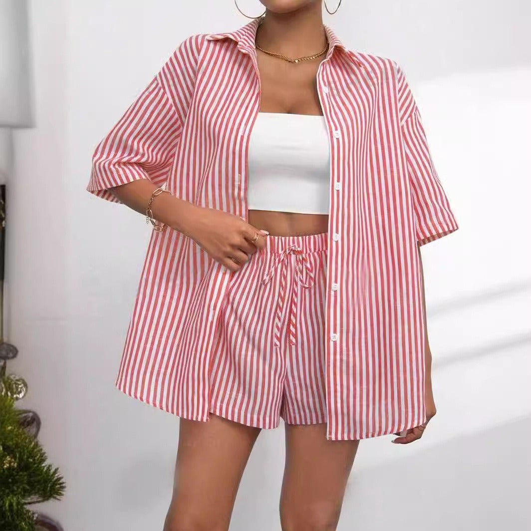 Dame Løs Kortærmet Pyjama-Sæt med Stribet Design Stilla